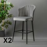 Tabouret de bar en velours gris 65 cm (lot de 2) rosario Tabouret de bar en velours gris 65 cm (lot de 2) rosario