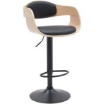 Dcoshop26 - tabouret de bar x1 design scandinave en pvc noir et structure en bois clair pieds mtal ...