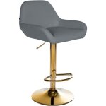Tabouret de bar x1 avec repose - pieds et dossier bas desig moderne assise en pvc gris cadre m�tal dor� ...