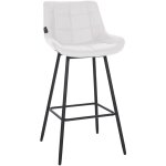 Tabouret de bar x1 avec repose - pieds revtement en pvc blanc pitement  quatre pieds en mtal noir ...