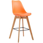 Tabouret de bar x1 style scandinave avec assise en similicuir et plastique orange et structure en bois ...