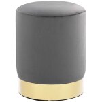 Tabouret, tabouret bas pour salon ou chambre gris fonc� et dor� velours con196880 design in