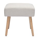 Miliboo - tabouret bas en tissu effet laine boucl�e blanc et bois clair massif h46 cm guesta