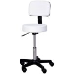 Tabouret de bureau pivotant - r�glable en hauteur - avec dossier et roulettes - blanc 35x72 - 84 cm