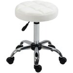 Tabouret de bureau r�glable - pivotant - roulant - similicuir blanc - 35, 5x35, 5x51 - 67cm