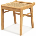 Costway - tabouret de coiffeuse en bambou, tabouret de vanit, pouf ottoman avec dessus en rotin, petit ...