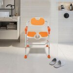 Tabouret de douche avec d�coupe hygi�nique, chaise de douche r�glable en hauteur avec dossier, accoudoirs ...