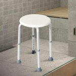 Tabouret de douche rond  hauteur rglable - couleur blanc.