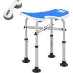 Tabouret de douche - sige de douche avec barre d'appui ventouse - hauteur rglable - alu hdpe bleu blanc ...