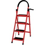 Tabouret echelle pliant marche pied 4marches de s�curit� pliant acier au carbone 133x74x39cm rouge