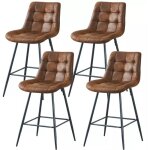 Jymtom - tabouret haut 4 pices - chaise avec dossier et repose - pieds mtallique, rembourrage similicuir, ...