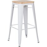 Tabouret haut empilable en acier lix sklum bois naturel - blanc ?75 cm