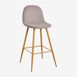 Sklum - tabouret haut en velours glamm ?75 cm gris taupe bois naturel