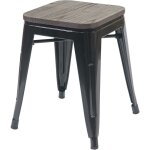 Hhg - jamais utilis] tabouret 908, avec sige en bois, mtal, style industriel, empilable , noir