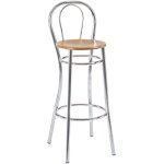 Tabouret en m�tal thonet avec structure chrom�e et si�ge en bois
