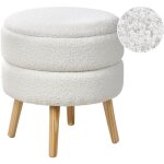 Tabouret moderne en boucl� rangement pieds en bois blanc okaton