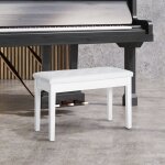 Tabouret de piano 76x36x50cm assise en similicuir bois avec rangement blanc