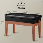 Tabouret piano, siege piano, banc piano avec coussin en cuir pu, r�glable en hauteur, 72x33x48 - 58cm, ...