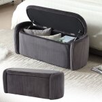 Okwish - banc de rangement gris, tabouret de chevet en velours, pour salon, chambre et entre, 112x41x42 ...