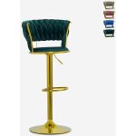 Tabouret rglable en mtal dor et velours tress macaron - vert fonc