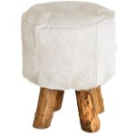 Tabouret repose - pieds en peau de ch�vre et teck brut - petit si�ge ethnique - hauteur 45cm - finition ...