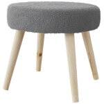 Tabouret rond en tissu boucl�  lodge  45cm gris