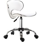 Homcom - tabouret  roulettes tabouret de travail hauteur rglable 44 - 56 cm avec dossier blanc