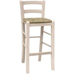 Tabouret snack bois brut avec dossier  vernir en paille h 67