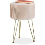 Tabouret en velours, matelass�, pieds en �pingle, h x d : 45 x 29 cm, rond, salon, chambre, beige / dor� ...