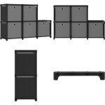 Tag�re d'affichage 5 cubes et bo�tes noir 103x30x72, 5 cm tissu - biblioth�que - �tag�re - meuble de ...