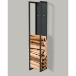 Tagre  bois intrieur mtal noir support de bois de chemine 120 cm avec paroi arrire suspendu au ...