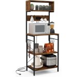 Goplus �tag�re de cuisine � 5 niveaux avec prise �lectrique, support pour micro - ondes avec 10 crochets, ...