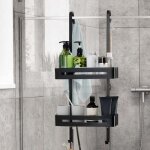 Tagre de douche en aluminium extra large 2 serviteur de douche sans perage  suspendre etagere porte ...