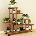 Lunsy - tagère à fleurs en bois porte pots de plante fleurs avec 7 tablettes support à roulettes pour ... Lunsy - tagère à fleurs en bois porte pots de plante fleurs avec 7 tablettes support à roulettes pour ...