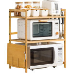 Tagre pour micro - ondes,  2 niveaux, en bambou, avec 4 crochets et support de planche  dcouper, ...
