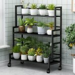 Tagre plante mtal avec roues, 3 niveaux tagre chelle de fleuriste en fer forg for terrasse jardin, ...