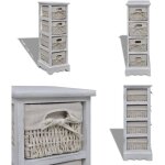 Tag�re de rangement en bois 4 paniers en tissage blanc - meuble de rangement - �tag�re bois - biblioth�que ...