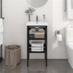 Maisonchic - tagre de salle de bain, meuble sous vasque, meuble de salle de bain noir 40x38x83 cm fer ...