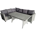 Concept - usine - tahaa - salon de jardin d'angle 6 places en rsine tresse grise avec table