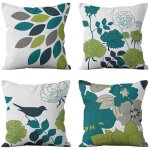 Taie d'oreiller d�coratifs en lin 45x45cm boh�me motif floral vert gris housses de coussin canap� ext�rieur ...
