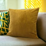 Taie d'oreiller d�corative � rayures moutarde 50x50 cm