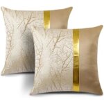 Taie d'oreiller deux pi�ces pour canap� - beige avec broderie branche dor�e - 45 x 45 cm