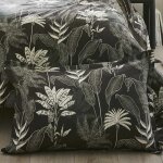 Taie d'oreiller en satin aux feuilles tropicales gris anthracite 50x70 cm