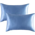 Taie d'oreiller satin soyeux lot de 2 housse coussin fermeture par enveloppe anti abeille anti ride pour ...
