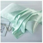 Taie d'oreiller en soie de m�rier naturelle, soie, vert clair, standard 50x75cm