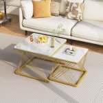 Tanant - lot de 2 tables basses gigognes carrées 60 cm - aspect marbre brillant, pieds réglables en hauteur, ... Tanant - lot de 2 tables basses gigognes carrées 60 cm - aspect marbre brillant, pieds réglables en hauteur, ...