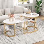 Tanant - lot de 2 tables basses gigognes scandinaves - table d'appoint imprim�e marbre - cadre en m�tal ...