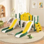Aire de jeux pour enfants 7 en 1 ? aire de jeux de jardin avec 2 toboggans, passerelle, escaliers, tlescope, ...