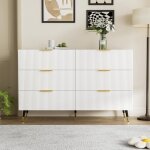 Tanant - commode chambre 120cm avce 6 tiroirs, pieds dor�s, poign�es dor�es, meuble tiroir rangement, ...