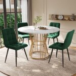 Ensemble table  manger 5 pices, ensemble table et chaises avec 4 chaises en velours vert et 1 chaise ...
